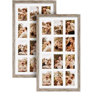 SPEPLA 12 Opening 4x6 Distressed White Collage Picture Frames Set of 2, Multiple Frames for Displaying 6x4 Photos with Mat