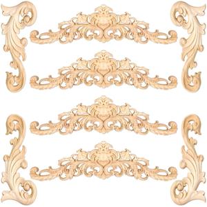 8 Pcs Wood Appliques Decorative and Onlays for Furniture Carved Onlays DIY Decorative Long Wood Carving Appliques for Door Decor, 2 Sizes