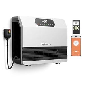 Brightown Wall Heater for Indoor Use, Space Heater with ALCI Plug 1500W, 5 Modes, Adjustable Thermostat, Easy Install Heater for Bedroom Bathroom with Remote Control, 12H Timer, Work with Alexa, Grey