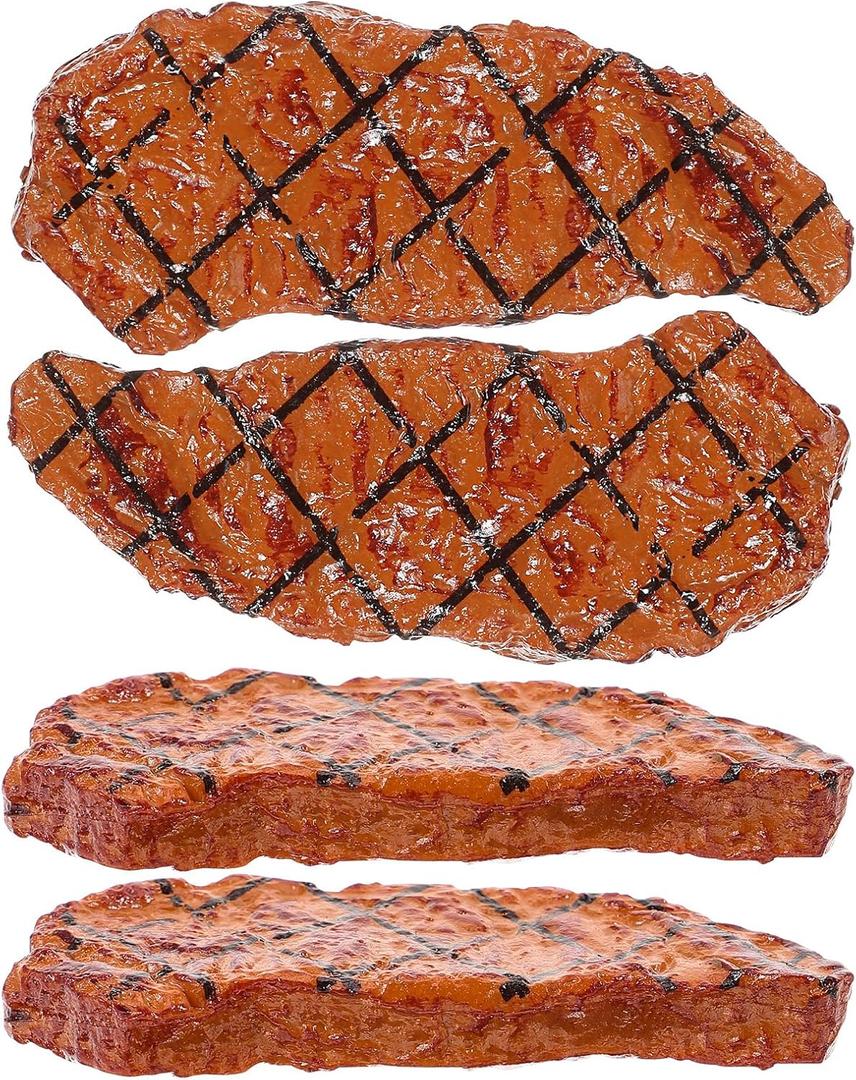 4pcs Artificial Steak Fake Food Props Realistic Cooked Roast Beef Simulation Meat Model for Kitchen Decor Photography Display Barbecue Scene