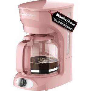 MUELLER HOME 12-Cup Pink Coffee Maker - Borosilicate Carafe, Auto-Off, Pink Kitchen Accessories, Reusable Filter, Anti-Drip, Kitchen Appliances, Keep-Warm Function