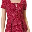 Allegra K Women's Printed Casual Square Neck Short Sleeve Fit and Flare Dress Large Red-Dotted