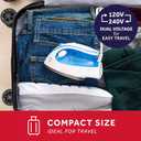 Sunbeam Hot-2-Trot Travel Steam Iron, 800 Watt Dual Voltage 120/240, Compact Size, Portable, Non-Stick Soleplate, Soft Touch Handle, Horizontal or Vertical Use, White and Blue