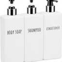 Segbeauty Square Soap Dispenser Refillable, 3pcs 16.9oz Plastic Pump Bottles, 500ml Empty Reusable Modern Bathroom Kitchen Liquid Container Set for Dispensing Shampoo Conditioner Body Soap White