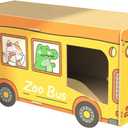SHENGOCASE Wooden Jumbo 26.4" x 11.8" Extra Large Bus Shaped Cat Scratcher House for Maine Coon, Cardboard Cat House with Scratching Pad