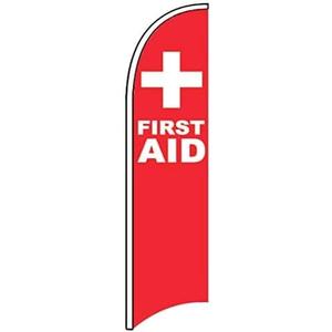 4LessCo FIRST AID Windless Swooper Flag Feather Banner Sign 2.5x11.5 Feet Tall (Flag Only, Hardware NOT Included) rb