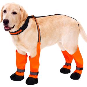 Dog Suspender Boots, Anti-Slip & Fall Waterproof Dog Shoes Leggings, Dog Paw Protector for Small Medium Dogs, Adjustable Dog Boots Pet Shoes for Outdoor Walking Orange,XL