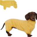 Dachshund Dog Fleece Jumpsuit Turtleneck Sweater, Suitable for Dachshunds, Winter Soft Cozy Dog Pajamas Clothes (Yellow, Medium)