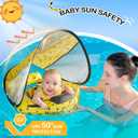 Mambobaby Baby Pool Float with Canopy, Non-Inflatable Infant Baby Swim Float Trainer with Safe Seat & Tail Support for Toddler, Mambo Baby Float Solid UPF 50+ Sun Protection, Large