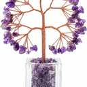 Amethyst Crystal Tree of Life, Purple Crystal Money Tree Desk Decor, Handmade Copper Wire Bonsai with Clear Acrylic Base, Natural Amethyst Decor for Home Office Shelf