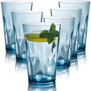 JGIRL Unbreakable Plastic Drinking Glasses [Set of 6] Shatterproof Tumblers, Reusable Glass Cups, Dishwasher Safe (16 Ounces)
