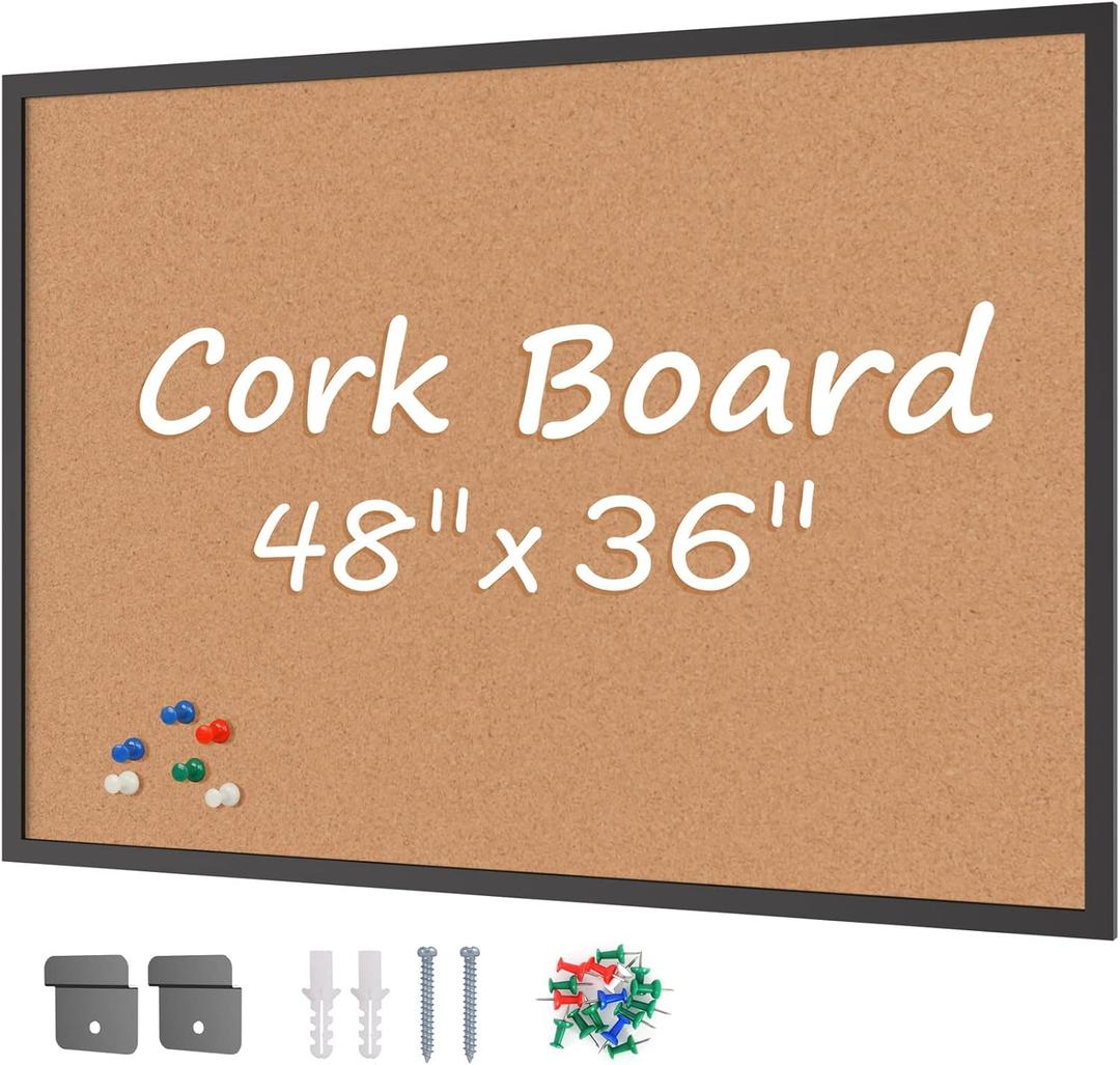 Board2by Cork Board Bulletin Board 36 x 48, Black Wood Framed 4x3 Corkboard, Office Board for Wall Cork, Large Wall Mounted Notice Pin Board with 18 Push Pins for School, Home & Office Board2by Cork Board Bulletin Board 36 x 48, Black Wood Framed 4x3 Corkboard, Office Board for Wall Cork, Large Wall Mounted Notice Pin Board with 18 Push Pins for School, Home & Office