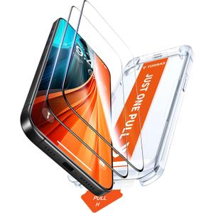 TORRAS MilitaryGrade Shatterproof for iPhone 16 Pro Screen Protector [9H+ Aerospace Tempered Glass＆ OneStep Installation] Full Coverage Fit Bubble Free TopNotch Protection, 2 Pack, GlassGo X