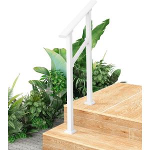 Handrails for Outdoor Steps, Metal Stair Railing Hand Rails, 2 Step, White