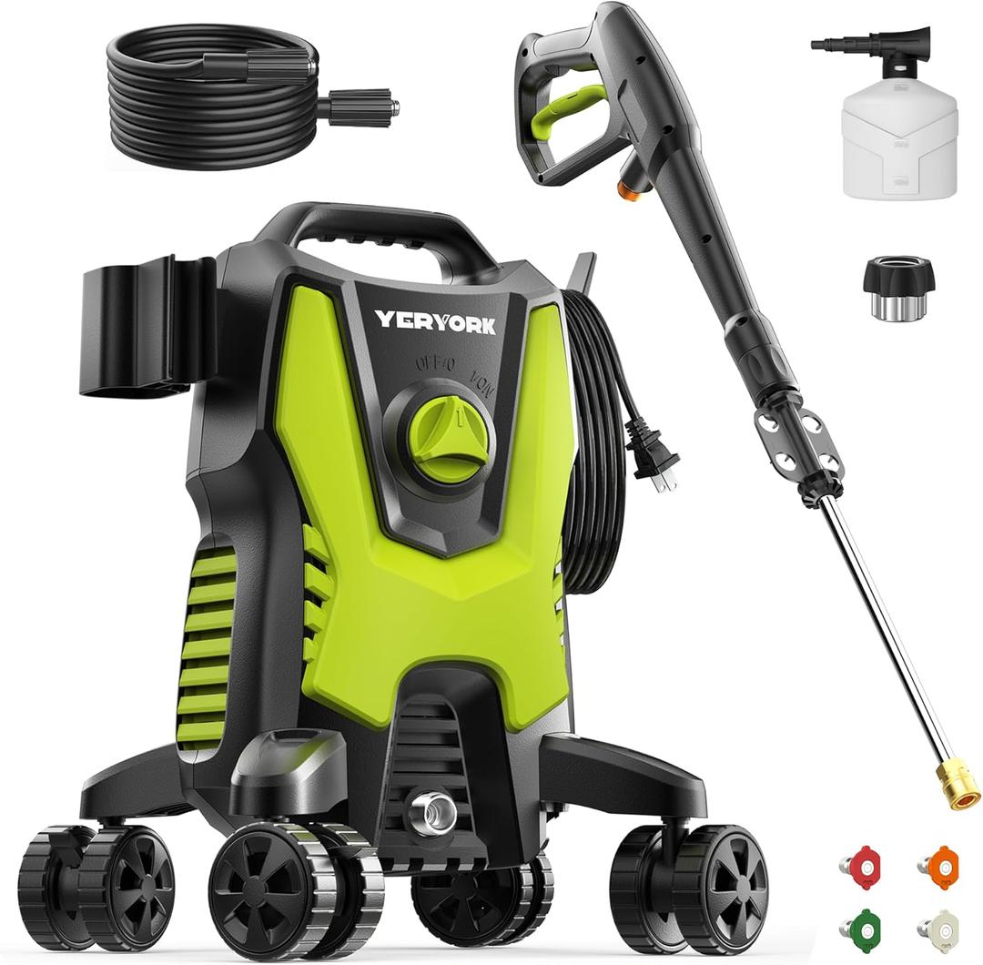 YERYORK Electric Pressure Washer, 4800 PSI 3.0 GPM Power Washer with 4 Lockable Wheels, Steel Wand, 4 Quick Connect Nozzles, 500ml Foam Cannon, High Pressure Washer for Decks/Driveways/Cars