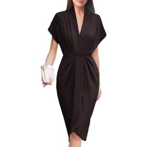 Women's Spring Summer Print V-Neck Faux Wrap Maxi Dress for Wedding Guest, Graduation, Party, Large