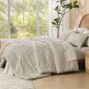 Litanika King Size Comforter Set Oatmeal, 3 Piece Khaki Boho Tufted Bedding, Beige Fluffy Farmhouse Bed Set for All Season with 2 Leaf Pattern Pillowcases104x90In