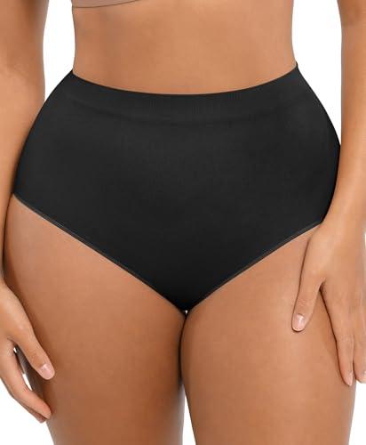 FeelinGirl Women's Underwear Panties Seamless Shapewear Briefs No Show Mid Waist Comfort Girdle Plus Size Black XL