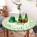 St. Patrick's Day Round Fitted Tablecloth with Elastic Edge Waterproof Washable Green Shamrock Table Cloth Fit 44"-48" Round Table Cover for Kitchen Dining Picnic Outdoor Party Decor