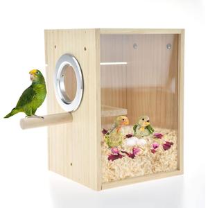 Bird Nest Box Parakeet Breeding Nest Box Bird Nest House Wooden Acrylic Transparent Breeding Box for Finch Lovebirds Cockatiel Budgie Conure Parrot (Large)