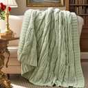 Amélie Home Chunky Knit Throw Blanket, Dual-Sided Soft Chenille Breathable Cable Knitted Blanket for Couch, Farmhouse Decorative Throw for Sofa & Chair, 50"x60", Sage Green