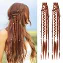 REECHO Clip in Braid Hair Extensions for Women, 16" Boho Dreadlock Clip in Braids with Beads & Charms, 2PCS Synthetic Braided Hairpieces for Cosplay Daily, Copper Red