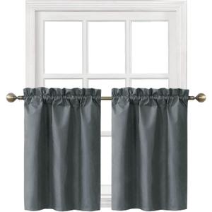 Home Queen Blackout Tier Curtains for Bathroom Window, Short Thermal Insulated Basement Curtains Drapes, 26 W X 30 L Inch Each, Charcoal