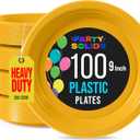Exquisite Party Solids Yellow Plastic Plates - 9 Inch, 100 Pack, 350 GSM