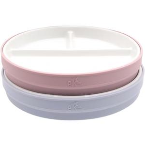 Elk and Friends Kids 6.7 Porcelain Divided Plates with Silicone Sleeves | Suitable for Babies/Kids/Toddlers | Microwave & Dishwasher Safe | Non Slip | Snack Dishes (Blush/Lilac)