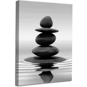 LZIMU Black and White Zen Wall Art Stones in Water Pictures Print on Canvas for Bathroom Yoga Meditation Spa Room Living Room Bedroom Wall Decorations Framed (Zen-1, 16"x24" (40x60cm))