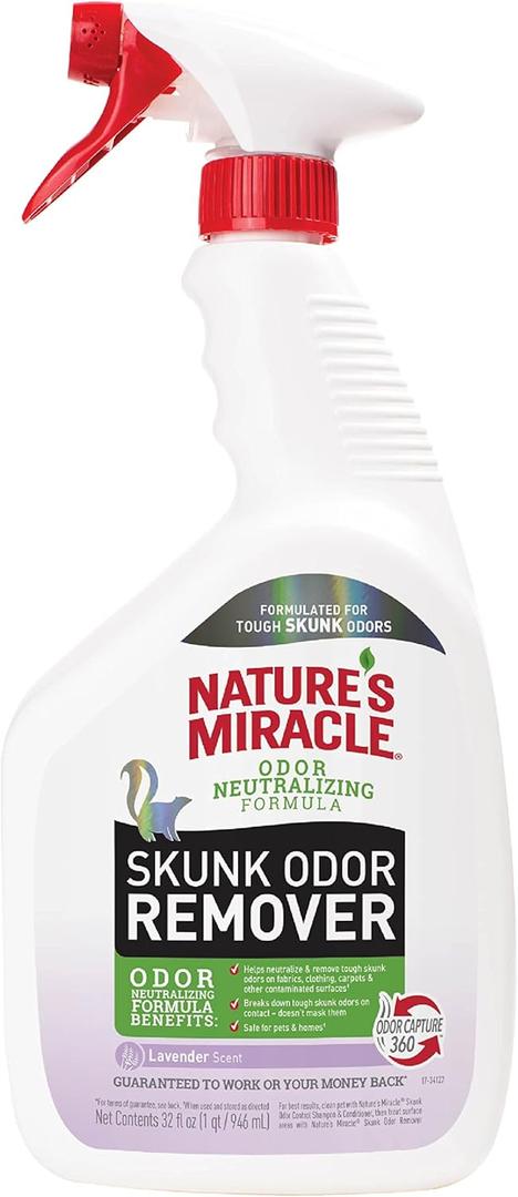 Natures Miracle Skunk Odor Remover with Lavender Scent, 32 Fluid Ounces, Removes Skunk Odors On Fabrics, Clothing, Carpets And Other Surfaces