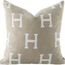 20x20'' Inches Throw Pillow Cushion Cover - Beige H Letter Embroidery Modern Fashion Style Couch Sofa Pillow Cover for Living Room Bedroom