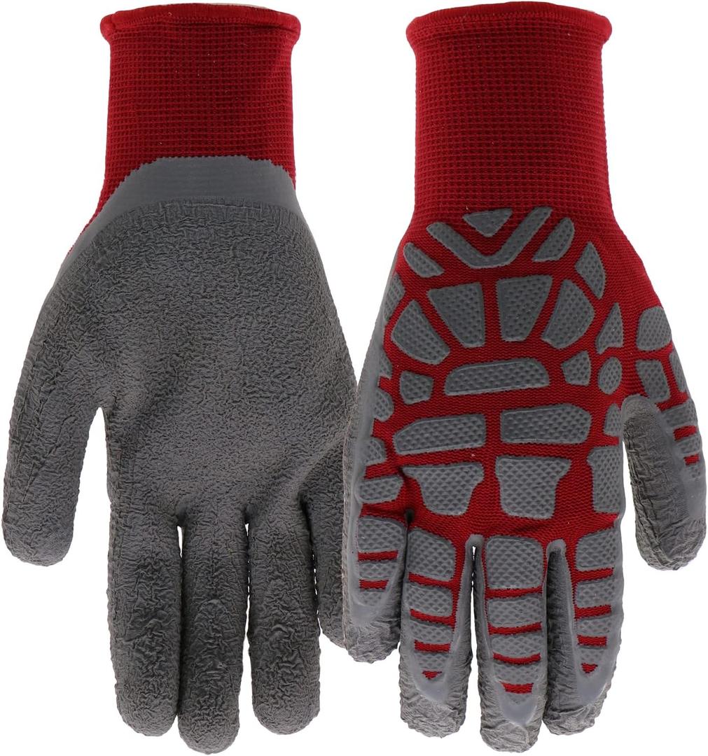 Boss Tactile Grip Micro Armor Foam Latex Dipped Work Glove, Nylon Shell, Water Resistant, Abrasion Resistant (Medium/Large, Red/Gray)