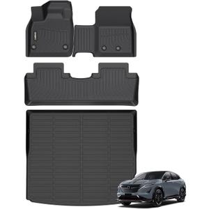 GINOWY-Floor Mats with Cargo Liner for Nissan Ariya 2023 2024 2025, All Weather Car Floor Mat Cargo Trunk Mat TPE Rubber Liners Ariya Accessories