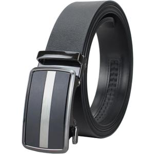 Ratchet Belt for Men - Mens Belt Leather 1 3/8" for Casual Jeans - Micro Adjustable Belt Fit Everywhere (Middle Stripe - Black)