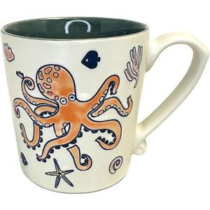 15oz Ceramic Coffee Mug for Office and Home, Hand Painted with Handles Tea Cup, Cute Animal Mug, Dishwasher Microwave Safe, Best Gifts for Women Men (Octopus)