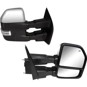 Towing Mirrors fit for 2015 2016 2017 2018 2019 2020 Ford F150 Pickup Truck Side Mirrors Power Heated with Turn Signal Lights Puddle Lights Auxiliary Lamp Chrome Cap