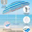 7ft Beach Umbrella with Sand Anchor, Summer Carnival | Portable Sunshade Outdoor Patio Umbrella with 8 Sturdy Ribs Air Vent Push Button Tilt and Crank for Backyard, Pool and Beach