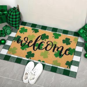 2 Pcs Door Mat Welcome Non Slip Coir Mats Floor Layering Doormats Seasonal for Front Porch Entryway Decor(St Patrick's Day)