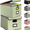 Qerlei File Organizer Boxes with Lids,Collapsible File Folder Organizer with Plastic Slide,Collapsible Filing & Storage Boxes for Office/Decor/Home (Green, 2 Pack)