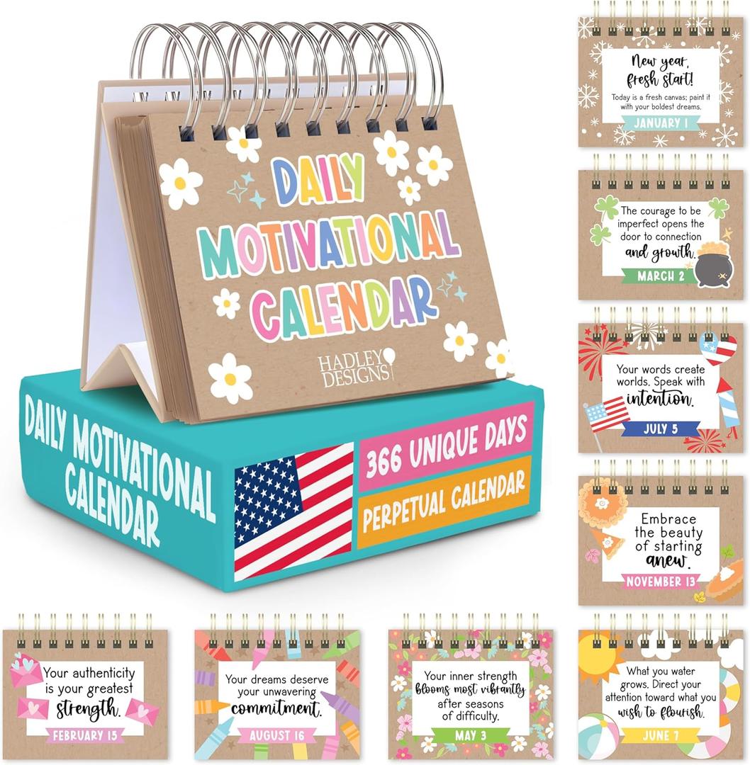 Hadley Designs Motivational Calendar 2026 - Daily Inspirational Quotes for Desk, Daily Flip Perpetual Desk Calendar, Positive Affirmations for Women, Kraft Motivational Desk Decor