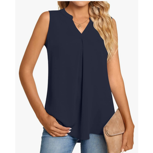 Anyhold Women's Chiffon Tank Tops Sleeveless V Neck Blouse Dressy Casual Tops Office Work Shirts XL