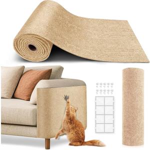 Cat Scratch Furniture Protector, Trimmable Self-Adhesive Carpet, DIY Climb Cat Scratcher Mat for Covering Cat Tower and Couch Protector from Cat Claws (78.7x15.8in Beige)