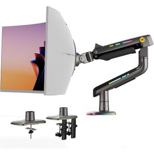 NB Gaming Monitor Arm for Screen up to 60 inches, Holds 44 lbs(20 kg), VESA 75/100, RGB Light, Heavy Duty Monitor Stand, Aluminum Ultrawide Screen Mount Height Angle Adjustable Grey Black