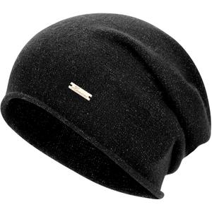 100% Wool Slouchy Beanie, Warm Beanie Hats for Women Breathable Knitting Skull Beanies Cap for Spring Fall Winter (sparkle Black)