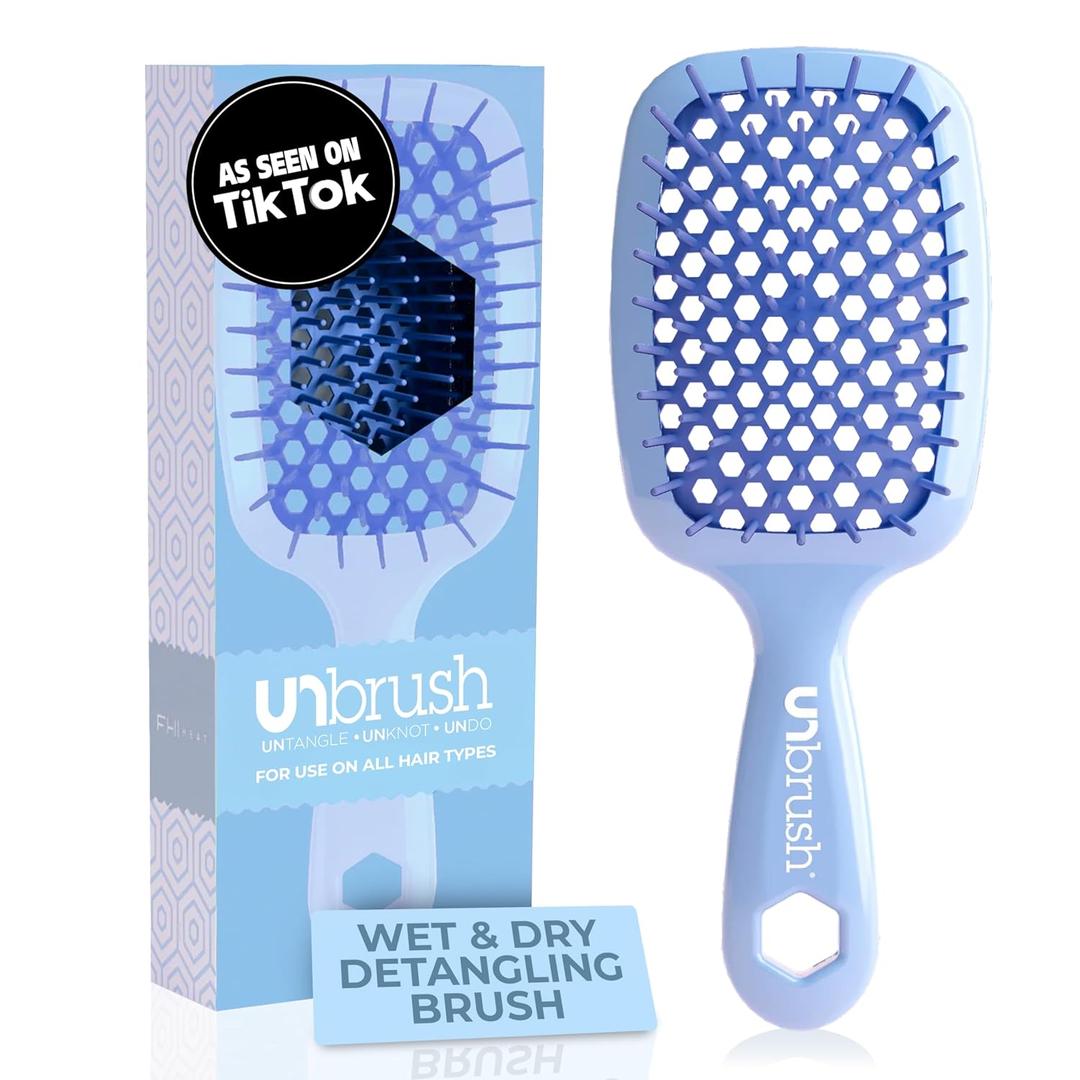 FHI Heat UNbrush Detangling Brush for Pain-Free Brushing on All Wet or Dry Hair Types  Durable DuoFlex Anti-Static Bristles, Lightweight Handle, Vented Hair Brush (1 Count (Pack of 1), Periwinkle Light Blue)