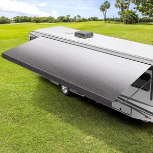 Tsumbay RV Awning Fabric Replacement, 18.5oz Heavy-Duty Weatherproof Anti-UV Vinyl Awning Fabric for Outdoor Camper & Trailer and Motorhome 15'(Fabric 14'2"), Gray Fade