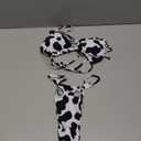 WDIRARA Women's 2 Pieces Cow Print Bikini Set Halter Swimsuit High Cut Bathing Suit (XS, Black and White)