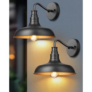 DEWENWILS 2 Pack Outdoor Wall Light, Gooseneck Barn Light Fixture, Black Matte Wall Mount Lantern, Farmhouse Outside Wall Sconce, Exterior Porch Light for House Frontdoor Entryway Garage