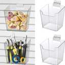 Clear Slatwall Bins, 4 Pack Slat Wall Accessories Cups Hooks Assemble Set Fit Most Slat Board Storage Systems Transparent Display Hanging Holder Organizers for Garage Shed Office Craft Tool (Large)
